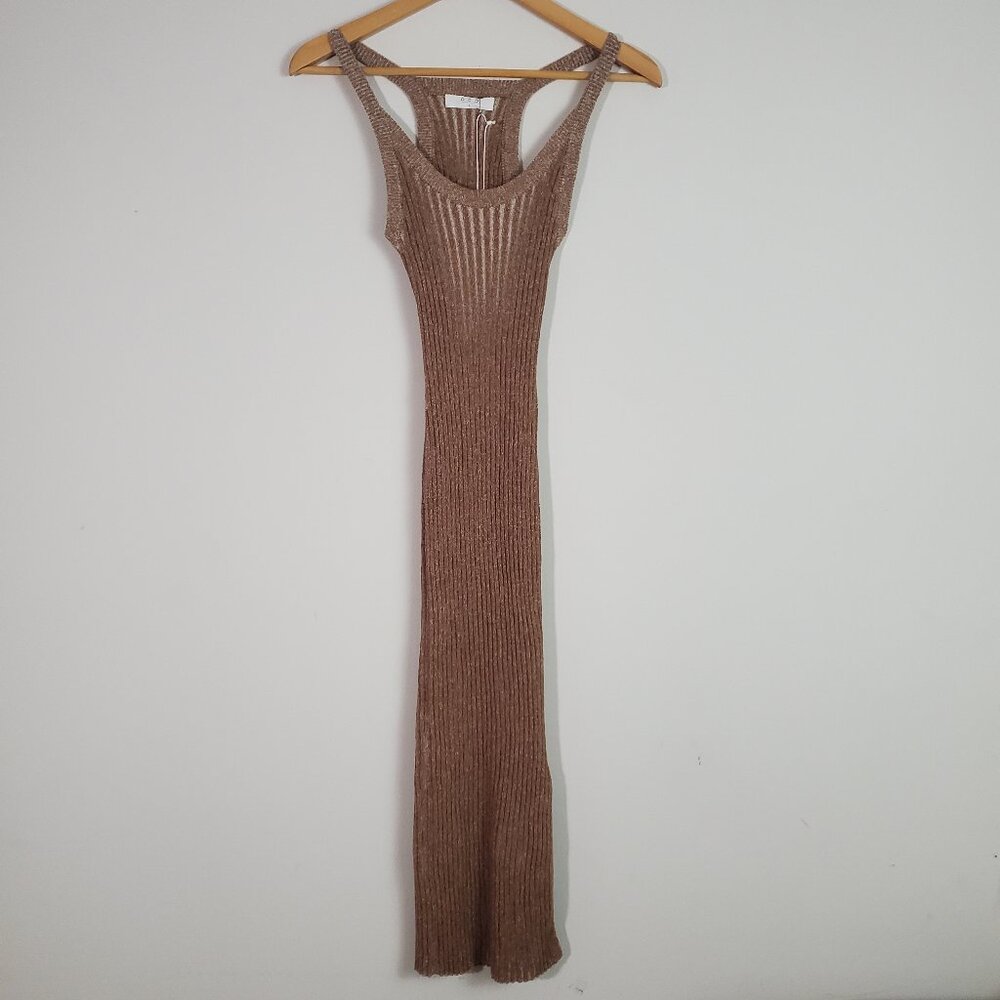 Revolve One Grey Day Dani Tank Dress Small Tan Ribbed Midi Timeless Modern - Picture 2 of 13